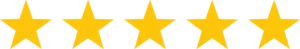 Five gold stars in a row, representing a five-star rating.