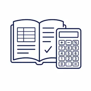 Open book with text and a checkmark next to it, beside a calculator—symbolizing accounting or budgeting.