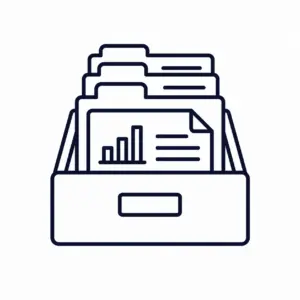 Open filing drawer with stacked folders and a document displaying a chart, ready for filing.