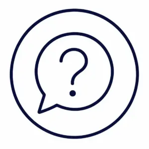 Help or FAQ icon: speech bubble with a question mark, indicating assistance.